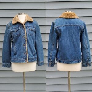 Vintage 90s y2k JLC Bratz Blue Jean Denim Faux Fur Collar Trucker Jacket Woman M